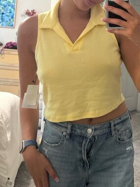 Sleeveless Yellow Polo Crop Top
